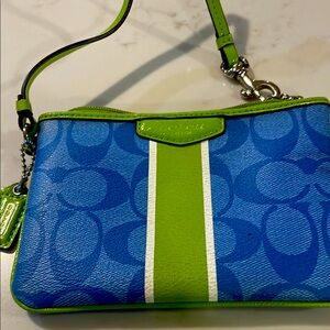 Coach Blue and Green Clutch with Signature Monogram